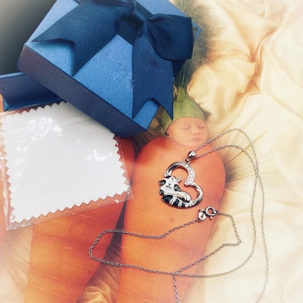 Raccoon In Heart Sterling Silver CZ Necklace
